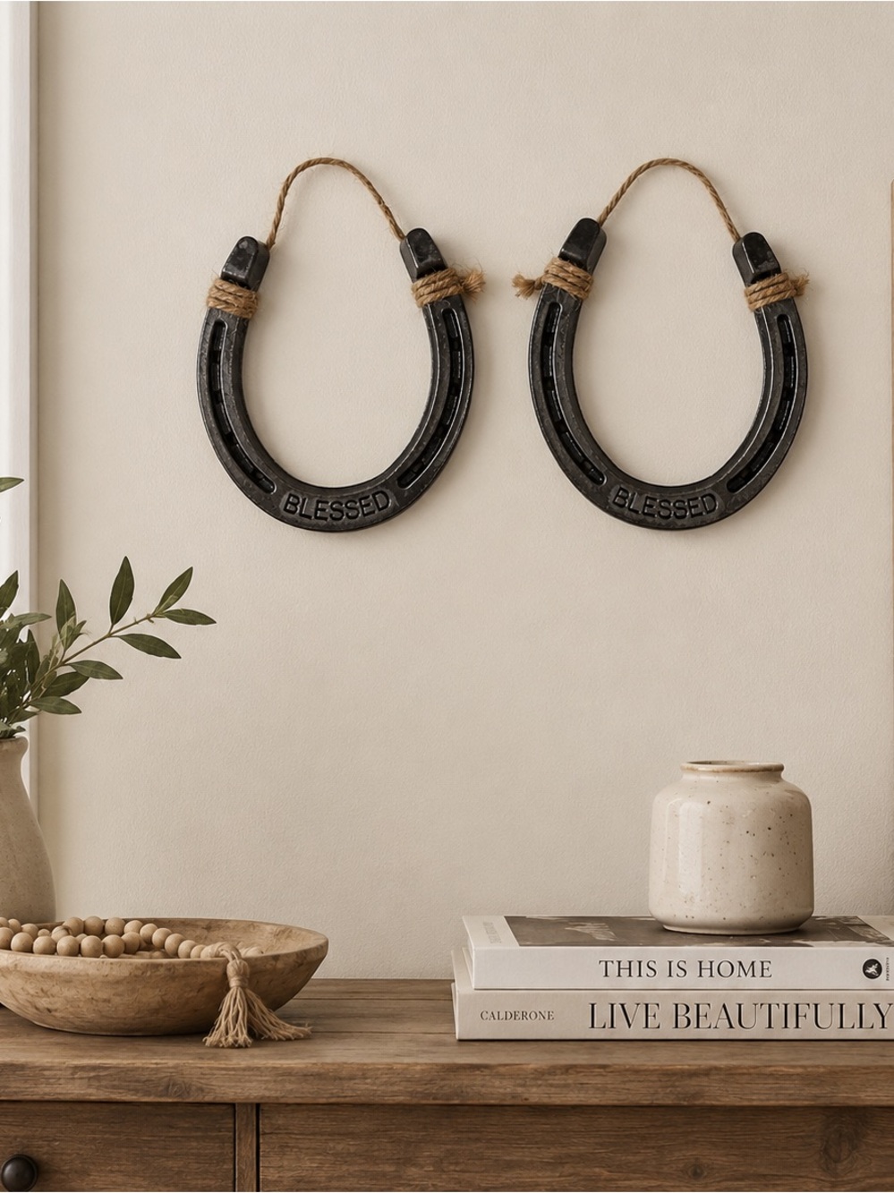 St Croix Forge “Blessed” Horseshoe Wall Decor Set Rustic Western Farmhouse